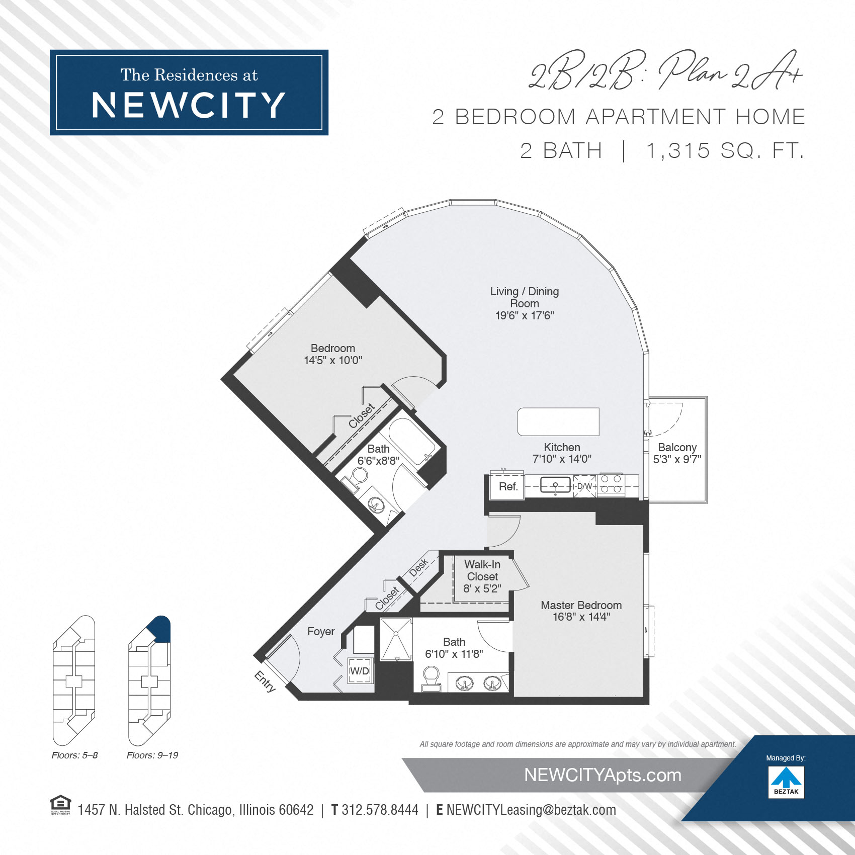 Floor plan for 2 beds, 2 baths, 1315 sqft